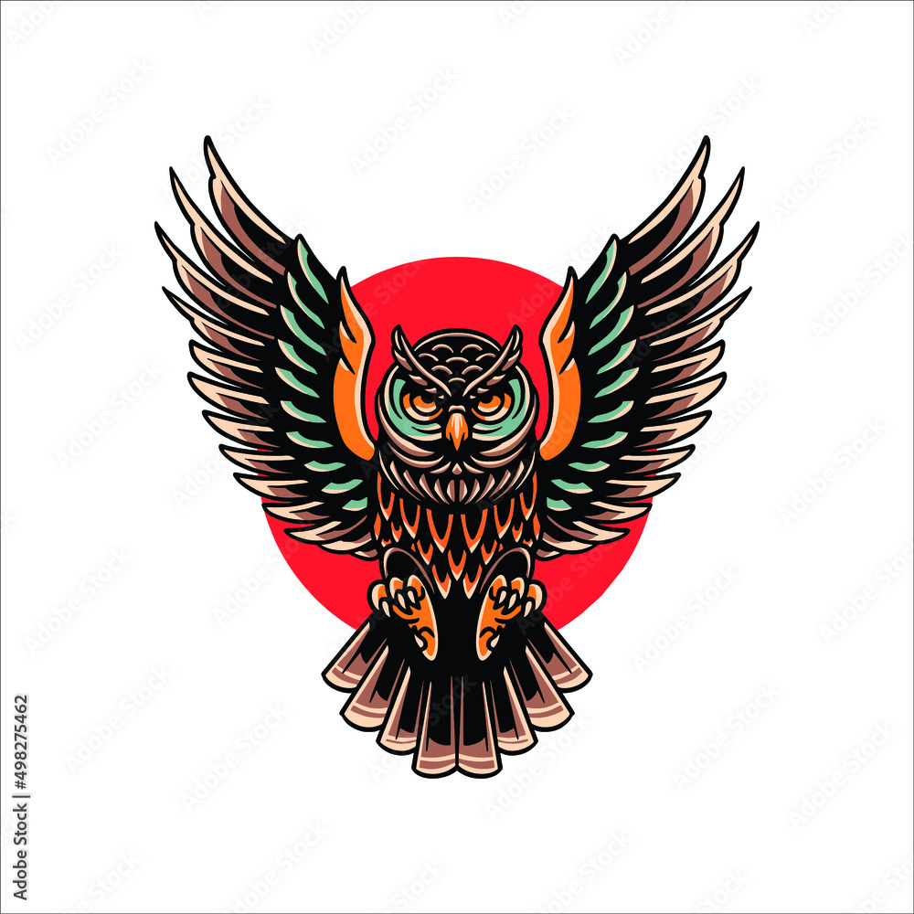 Obraz premium owl tattoo illustration vector design