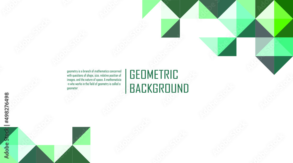 Fototapeta premium geometric background for presentation, abstract, desktop, triangle, shape, square, round, diamond, white background with copy space in green theme color