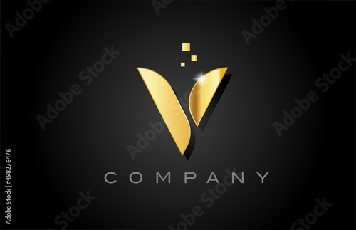 metal gold V alphabet letter logo icon design. Creative template for company with dots