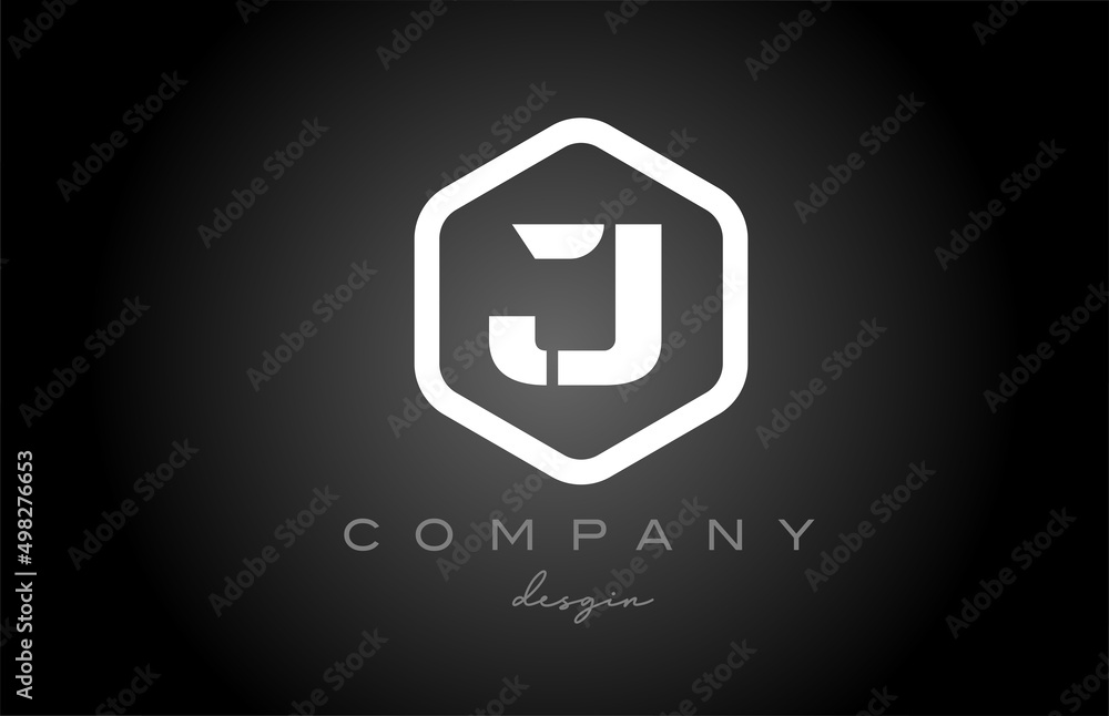 J black white hexagon alphabet letter logo icon design. Creative template for business and company