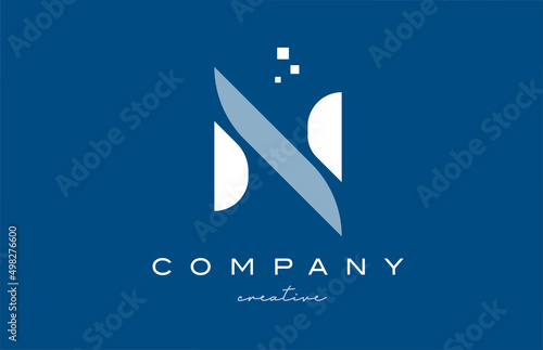 N alphabet letter logo icon design. Blue white creative template for business and company photo