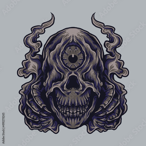 artwork illustration and t shirt design cyclops skull photo