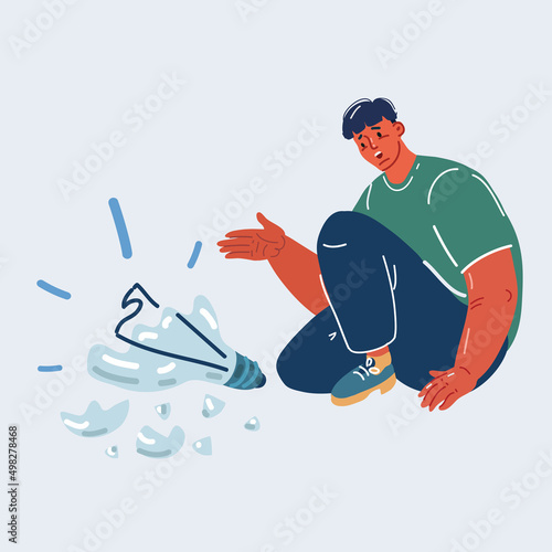 Vector illustration of businessman broke light bulb, as a crash of idea and creativity. No idea or broken idea concept usage