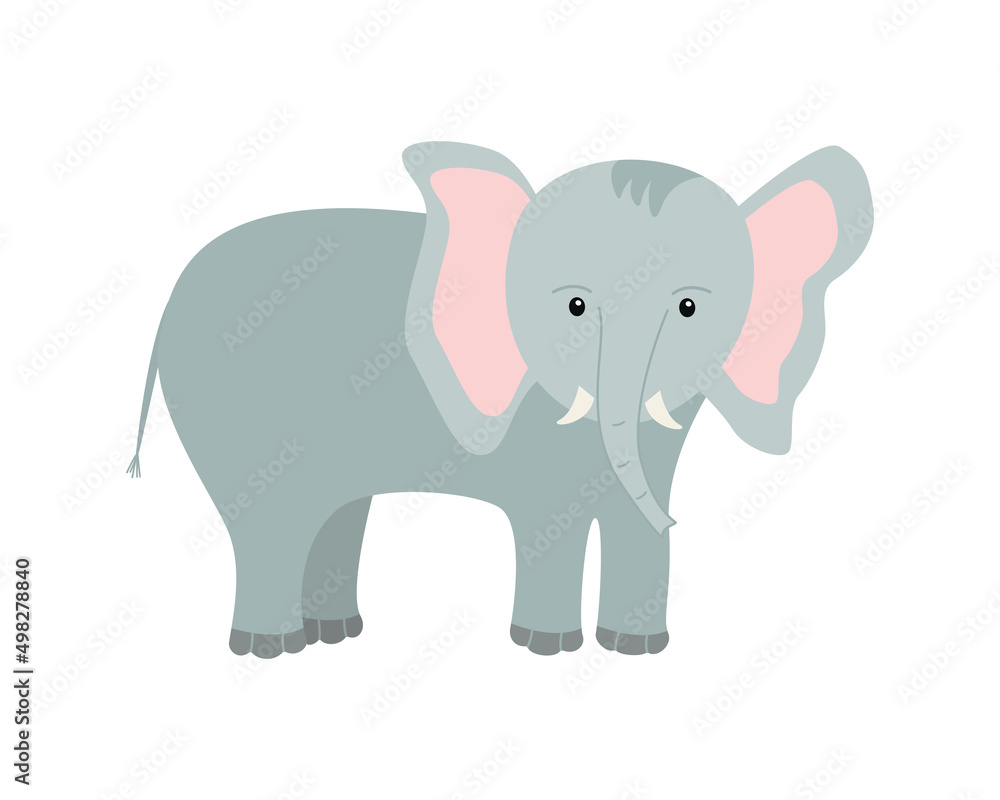 Cute cartoon elephant. Vector illustration of an African animal isolated on white