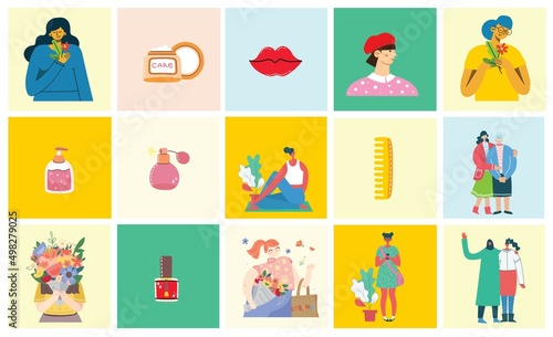 Women and cosmetics. Cosmetic procedures. Beauty salon. Vector cards © virinaflora