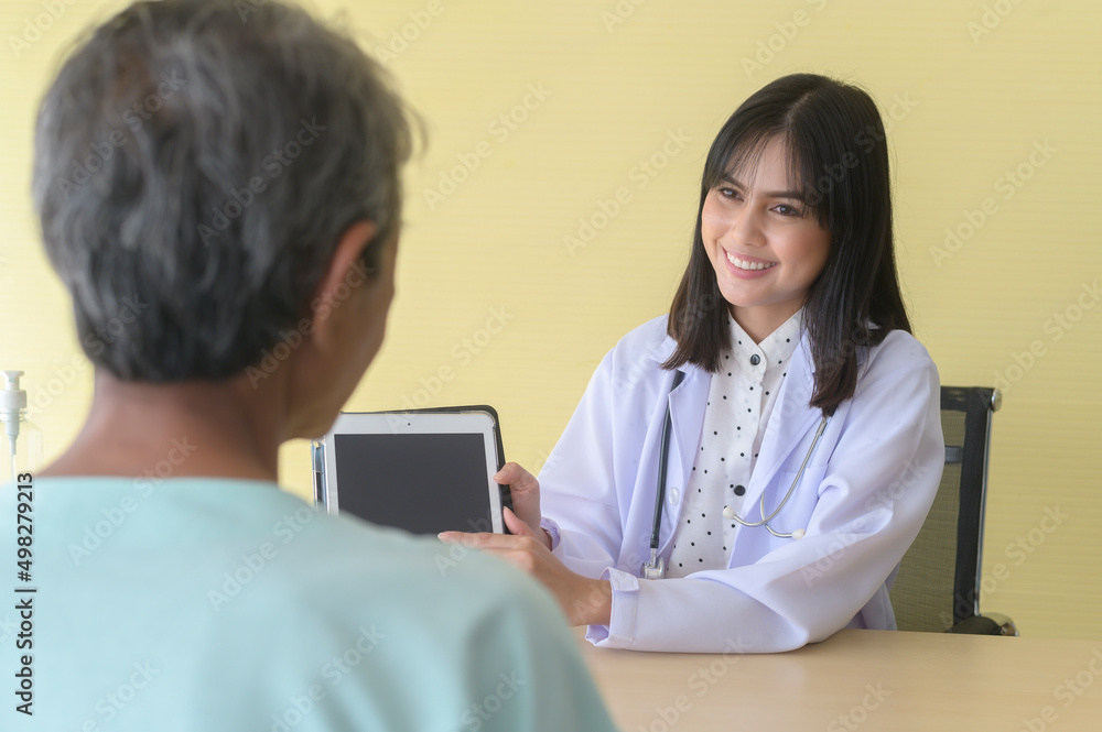 Asian senior male patient is consulting and visiting doctor in hospital.... Asian senior male patient is consulting and visiting doctor in hospital....