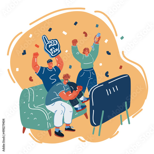 Vector illustration of friends sitting and watching tv show