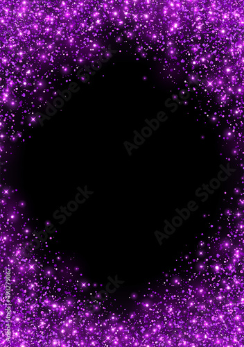 Rhomb frame sparkling purple glitter flyer. Vector