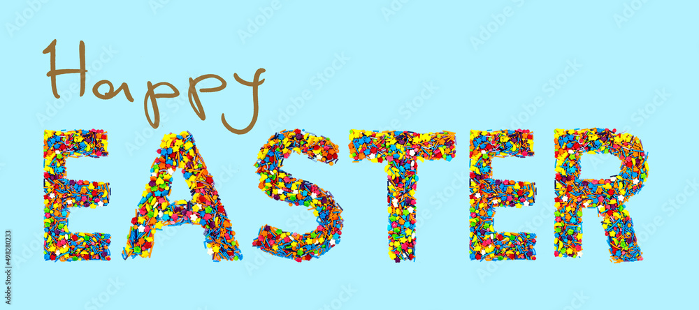 Postcard with the inscription happy easter on three different backgrounds. Postcard with the inscription happy easter on three different backgrounds.