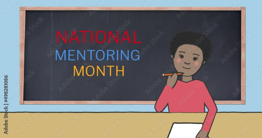 Female teacher icon against national mentoring month text on black board Female teacher icon against national mentoring month text on black board