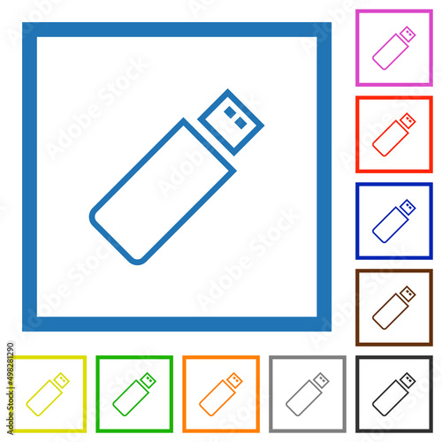 Pendrive outline flat framed icons