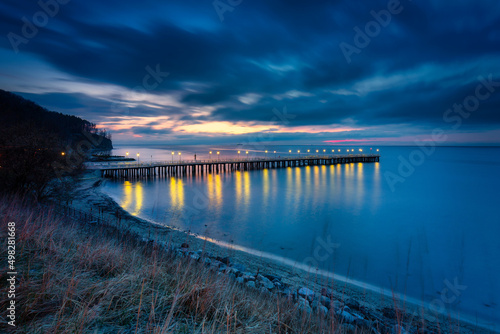 Wallpaper Mural Beautiful landscape with wooden pier in Gdynia Orlowo at sunrise, Poland Torontodigital.ca