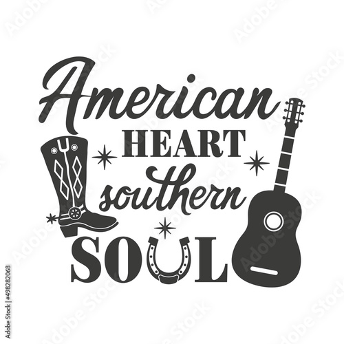 American heart Southern soul inspirational slogan inscription. Southern vector quotes. Isolated on white background. Farmhouse quotes. Illustration for prints on t-shirts and bags, posters, cards.