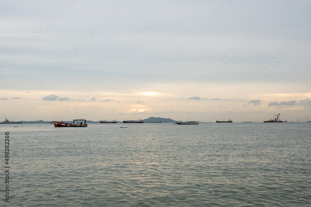 sea ​​with islands and cargo ships
