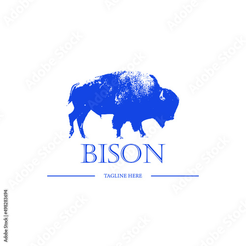 Blue Silhouette Bison Vintage Logo