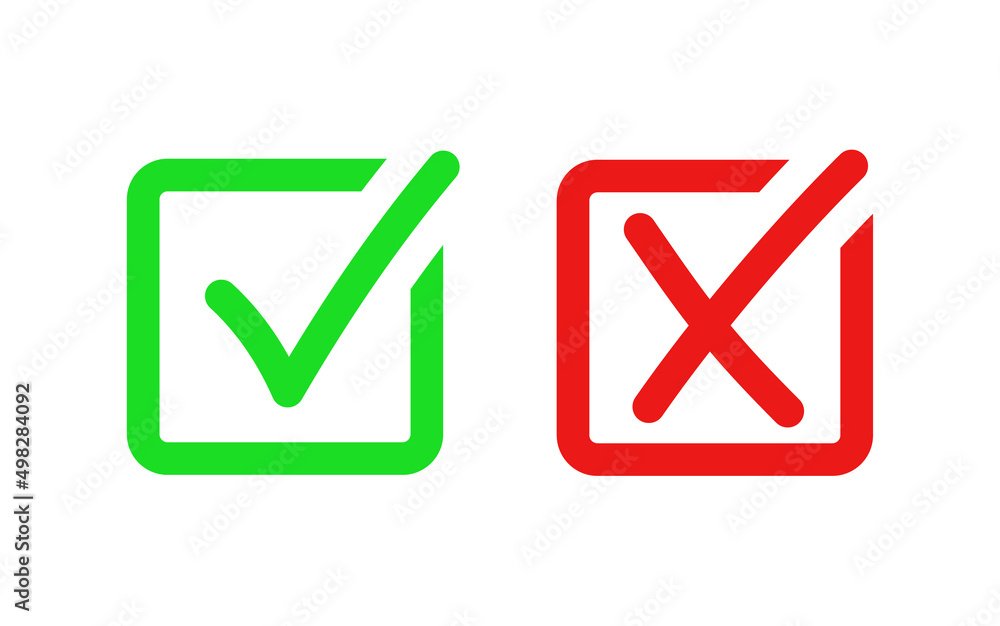 check box icon with checkmark icons green tick box and red cross, check list square frame with yes and no icons
check box icon with checkmark icons green tick box and red cross, check list square frame with yes and no icons