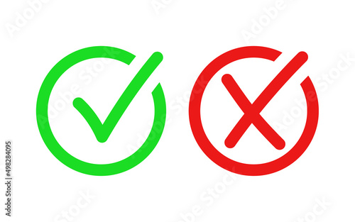 check box icon with checkmark icons green tick box and red cross, check list circle frame with yes and no icons	
