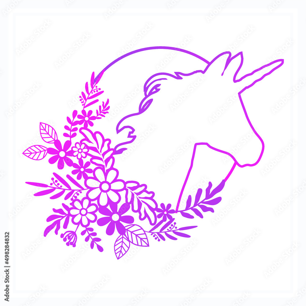 Unicorn Mandala with Flower. Vector, Line Art Unicorn Mandala with Flower. Vector, Line Art