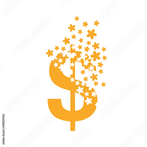 Dollar sign dissolves into a cloud of flowers