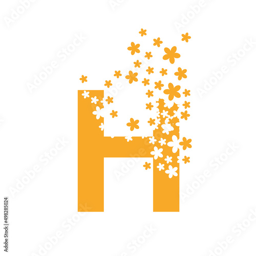 The letter H dissolves into a cloud of flowers