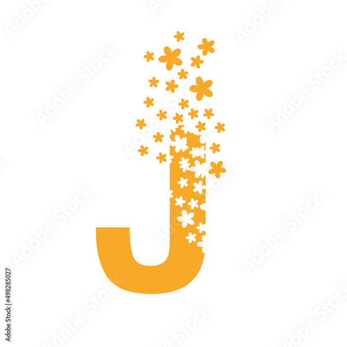 The letter J dissolves into a cloud of flowers