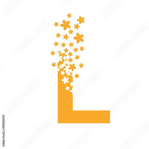 The letter L dissolves into a cloud of flowers