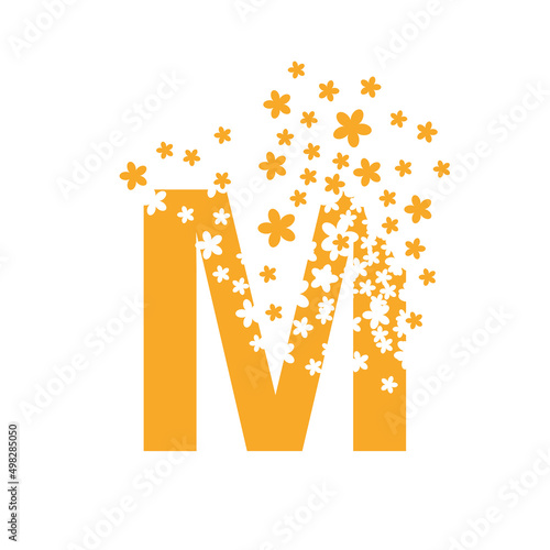 The letter M dissolves into a cloud of flowers