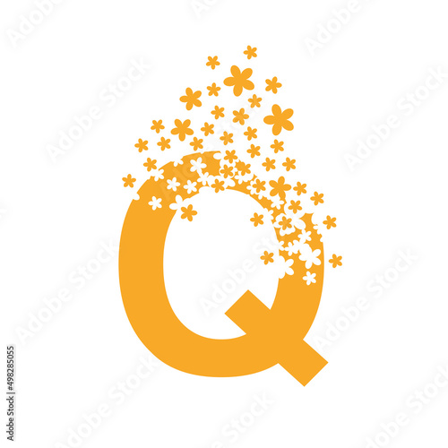 The letter Q dissolves into a cloud of flowers