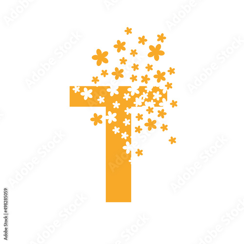 The letter T dissolves into a cloud of flowers