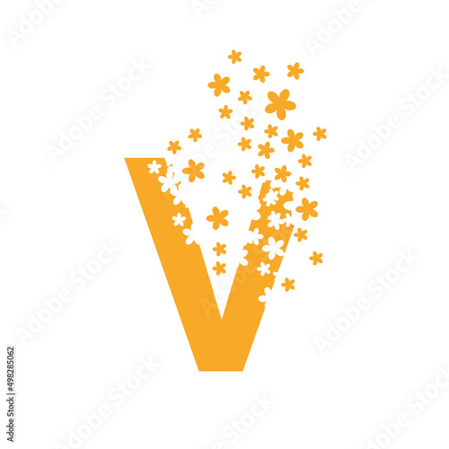 The letter V dissolves into a cloud of flowers