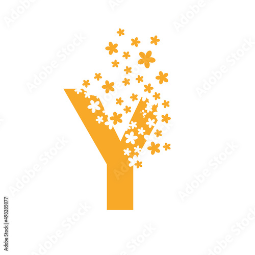 The letter Y dissolves into a cloud of flowers