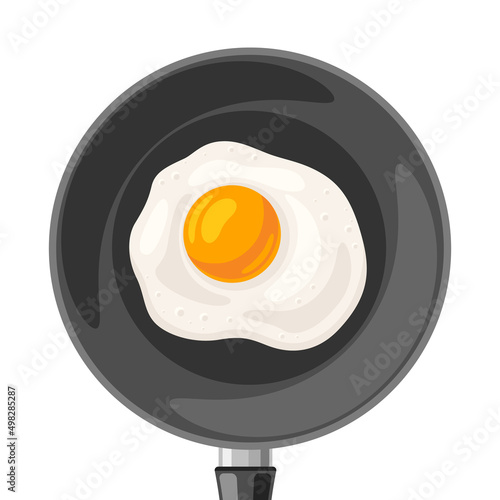 Illustration of fried chicken egg on frying pan. Image for gastronomy and food industries.