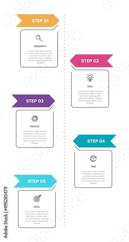 Vertical infographic design with icons and 5 options or steps. Thin line. Infographics business concept. Can be used for info graphics, flow charts, presentations, mobile web sites, printed materials.