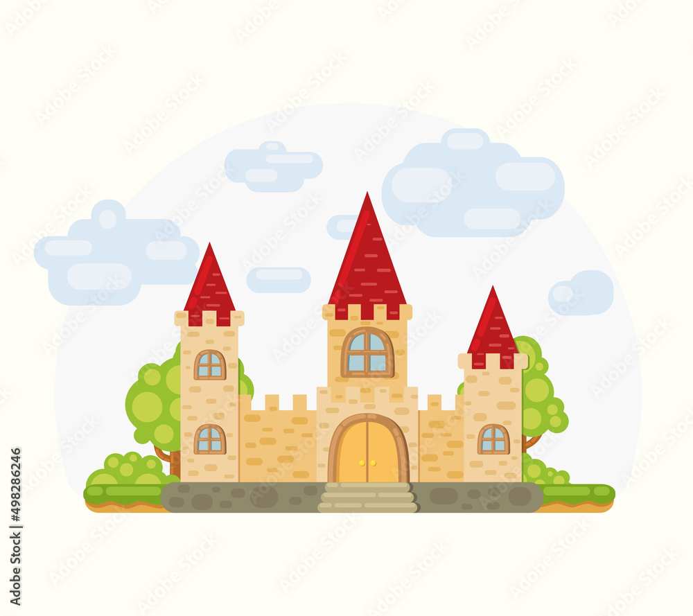 Cartoon castle in flat style