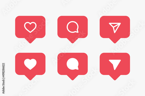 Social media notification icons in speech bubbles like love comment share icon line outline icons symbol