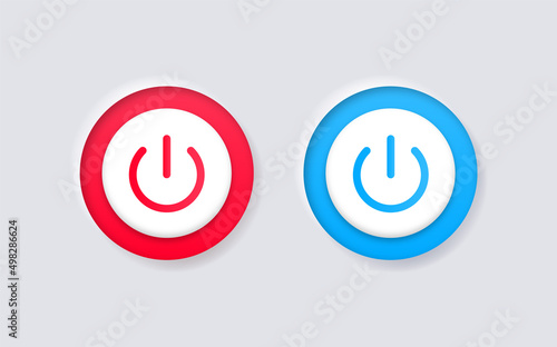 Fotografia 3d power icon button with white neumorphism buttons design