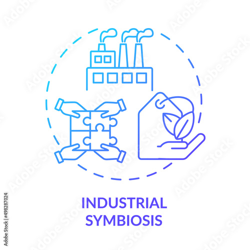 Industrial symbiosis blue gradient concept icon. Responsive production. Eco friendly manufacturing technology abstract idea thin line illustration. Isolated outline drawing. Myriad Pro-Bold font used