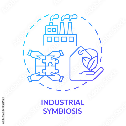 Industrial symbiosis blue gradient concept icon. Responsive production. Eco friendly manufacturing technology abstract idea thin line illustration. Isolated outline drawing. Myriad Pro-Bold font used photo