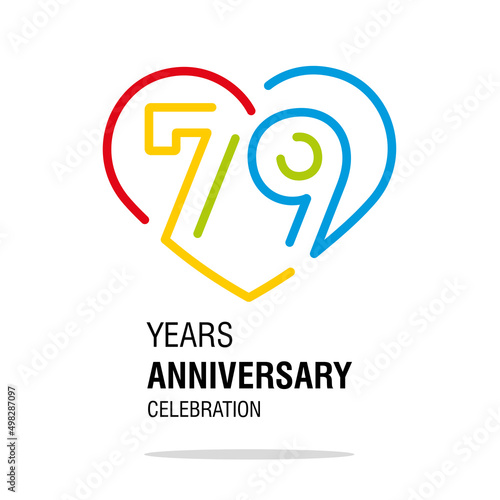79 years anniversary celebration decoration colorful number bounded by a loving heart modern love line design logo icon white background