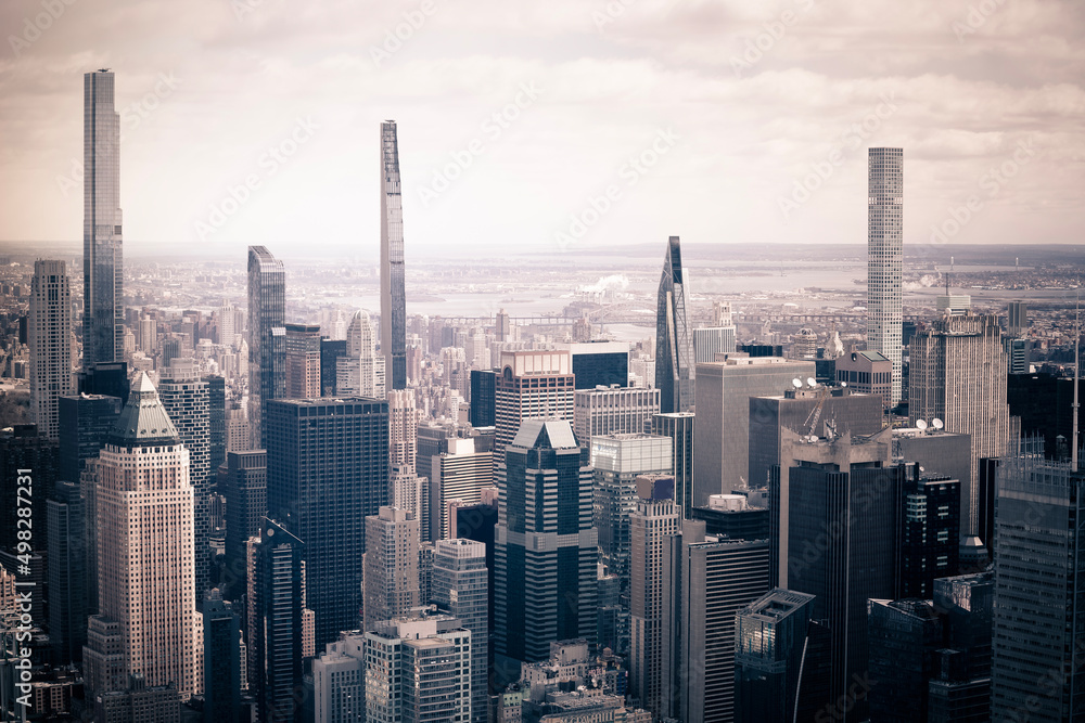 Futuristic New York City skyline sepia color panoramic view
