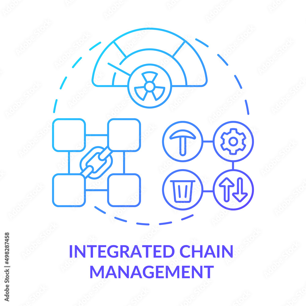 Integrated chain management blue gradient concept icon. Life circle process. Tool of industrial ecology abstract idea thin line illustration. Isolated outline drawing. Myriad Pro-Bold font used Integrated chain management blue gradient concept icon. Life circle process. Tool of industrial ecology abstract idea thin line illustration. Isolated outline drawing. Myriad Pro-Bold font used