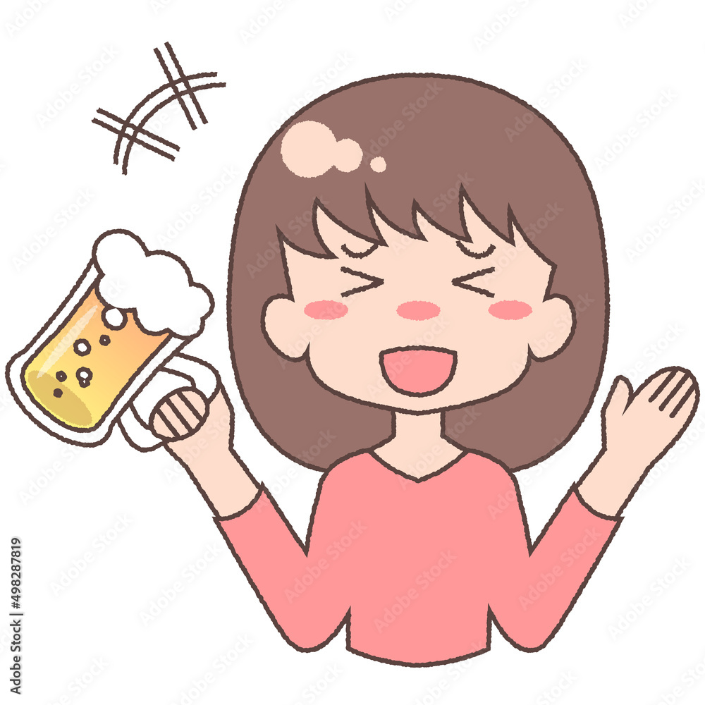 ジョッキビールを持つ笑い上戸の成人女性 ジョッキビールを持つ笑い上戸の成人女性