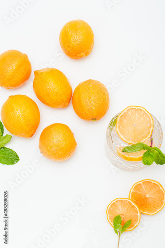 Fresh Citrus Fruit. Lemon  Orange  Mandarin  Grapefruit on Solid White Colored Background.