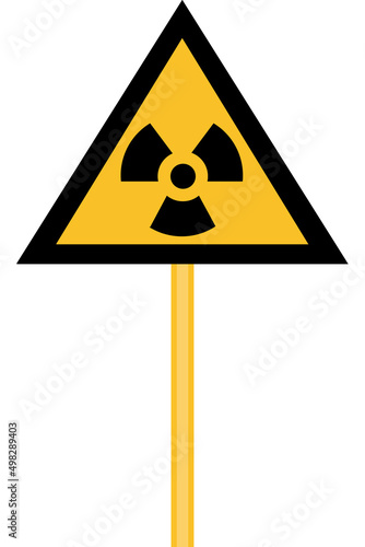yellow sign warning the nuclear risk, message about the danger of exposure to a high dose of absorbed radiation after an accident at a nuclear power plant, isolated on white background