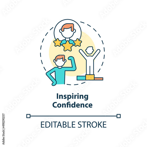 Fototapeta Naklejka Na Ścianę i Meble -  Inspiring confidence concept icon. Charismatic people characteristic abstract idea thin line illustration. Isolated outline drawing. Editable stroke. Arial, Myriad Pro-Bold fonts used