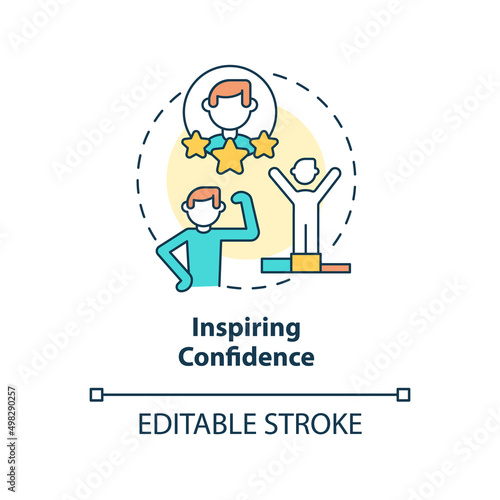 Inspiring confidence concept icon. Charismatic people characteristic abstract idea thin line illustration. Isolated outline drawing. Editable stroke. Arial, Myriad Pro-Bold fonts used