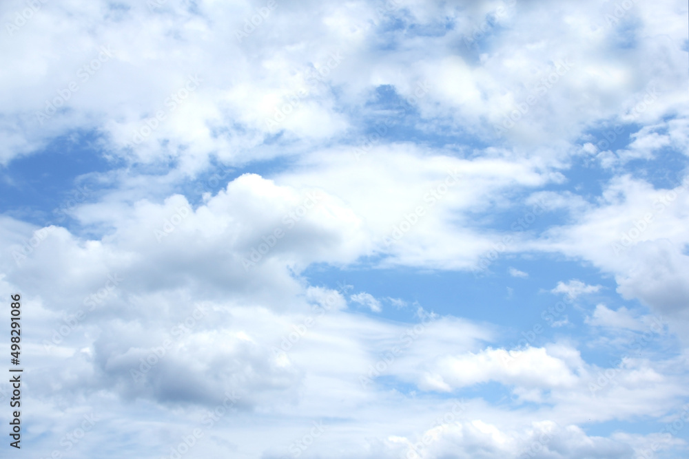 Naklejka premium beautiful summer landscape, blue sky with clouds, natural background for designer, concept of transcendence, infinity, height, the kingdom of God, banner