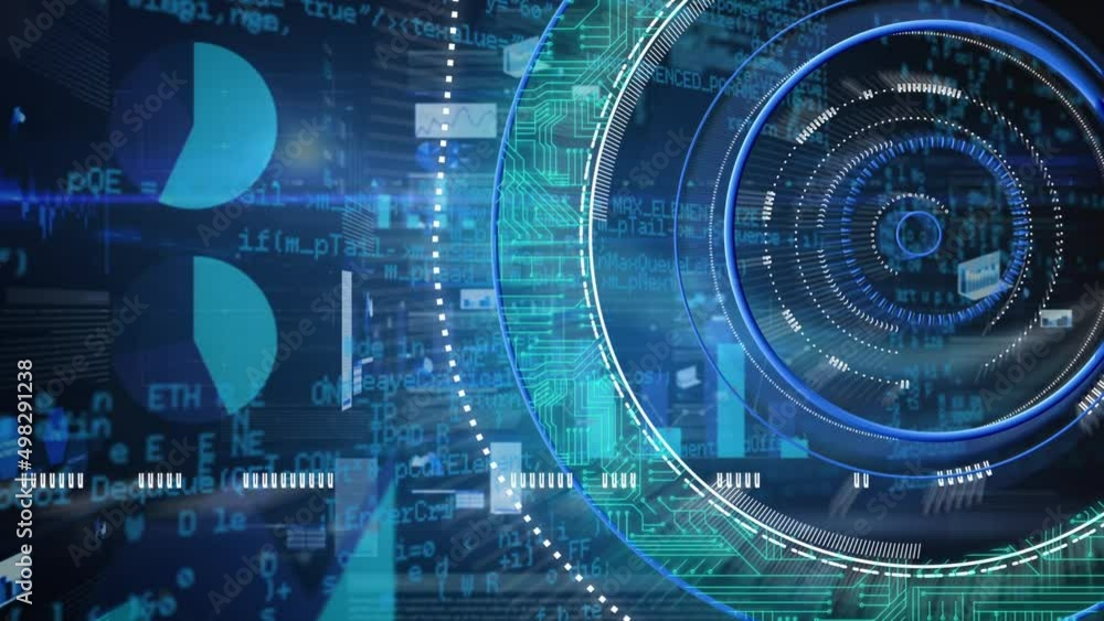 Animation of financial data processing on blue background Animation of financial data processing on blue background