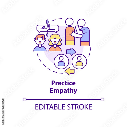 Practice empathy concept icon. Share feelings and emotions. Step to charisma abstract idea thin line illustration. Isolated outline drawing. Editable stroke. Arial, Myriad Pro-Bold fonts used