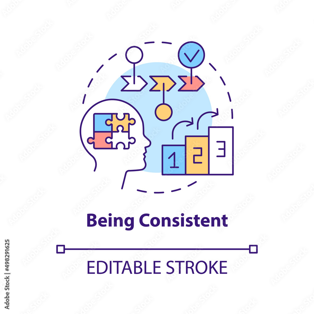 Being consistent concept icon. Logical and rational. Impression management technique abstract idea thin line illustration. Isolated outline drawing. Editable stroke. Arial, Myriad Pro-Bold fonts used Being consistent concept icon. Logical and rational. Impression management technique abstract idea thin line illustration. Isolated outline drawing. Editable stroke. Arial, Myriad Pro-Bold fonts used